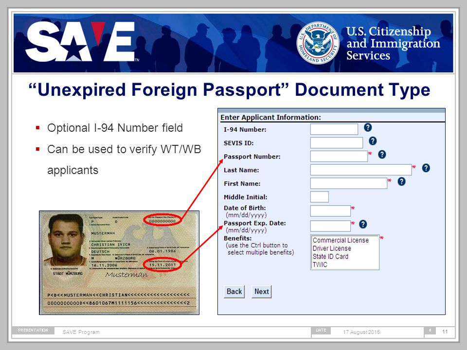 i-94 with unexpired foreign passport