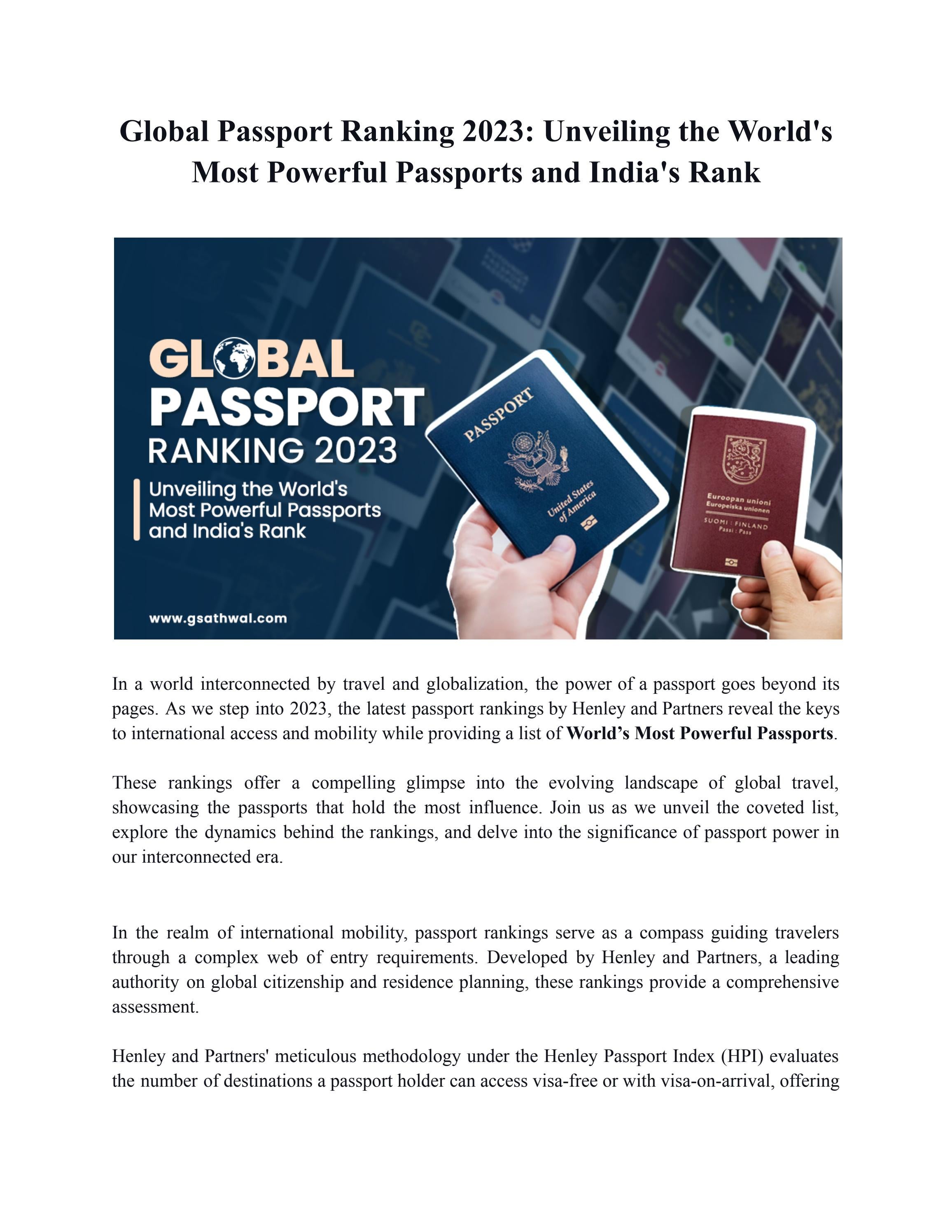 india passport ranking 2023