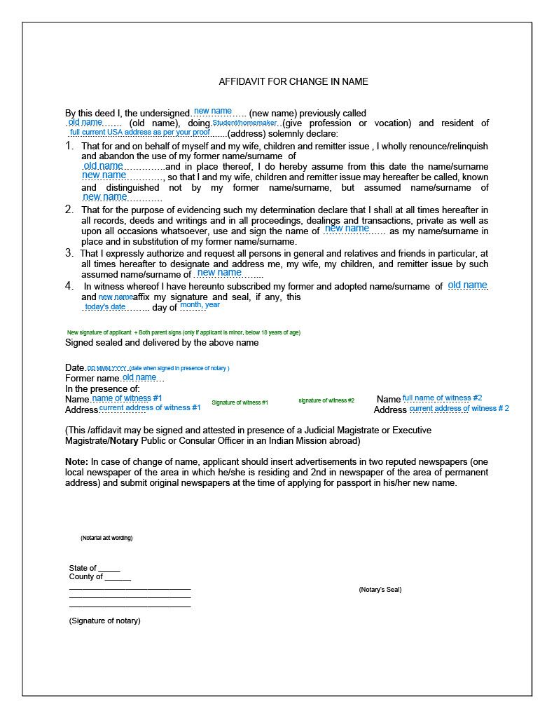 indian passport name change in usa