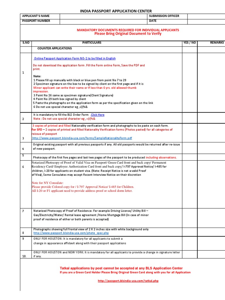 indian passport renewal usa checklist