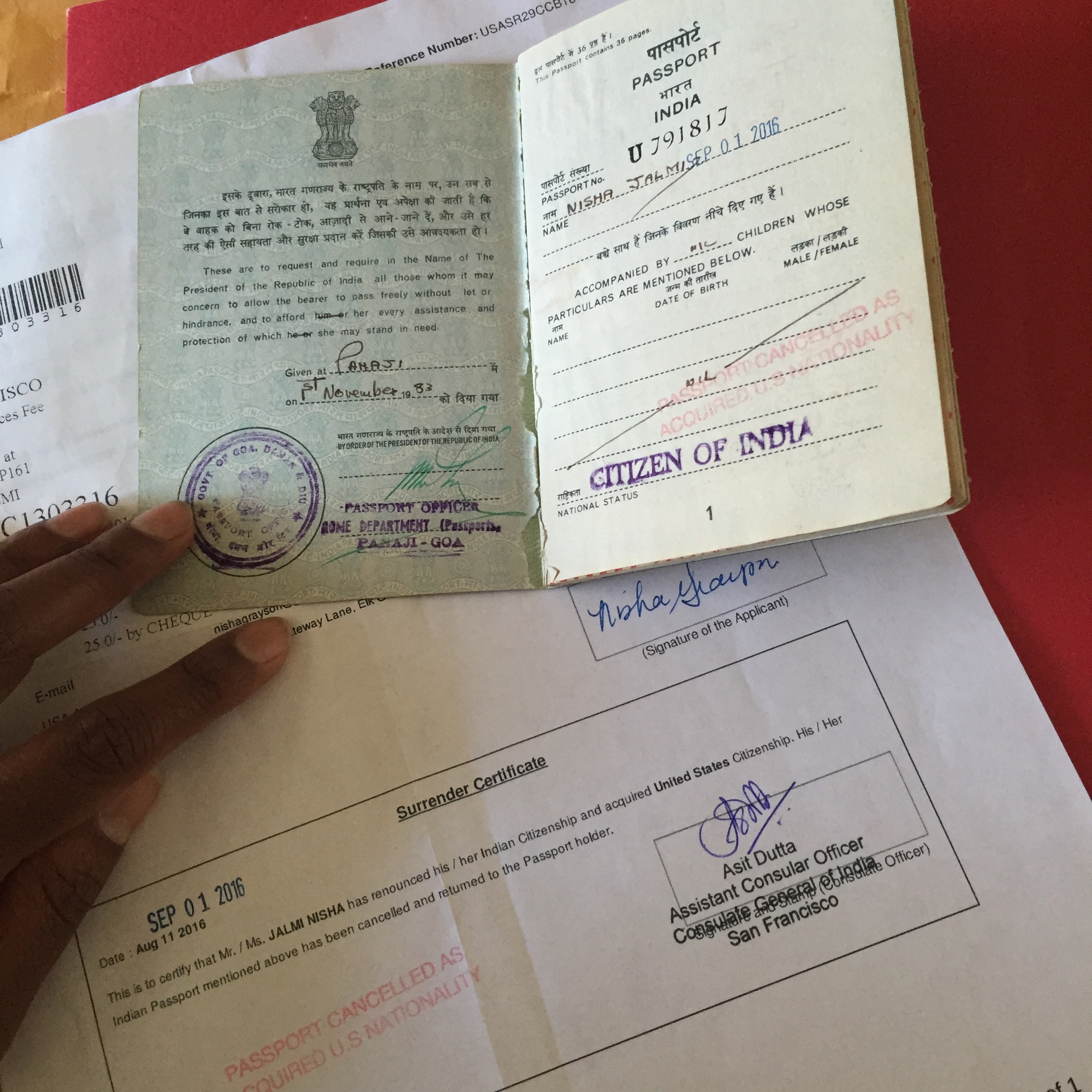 indian passport surrender application