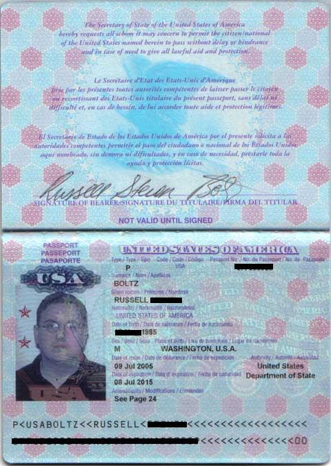 inside of american passport