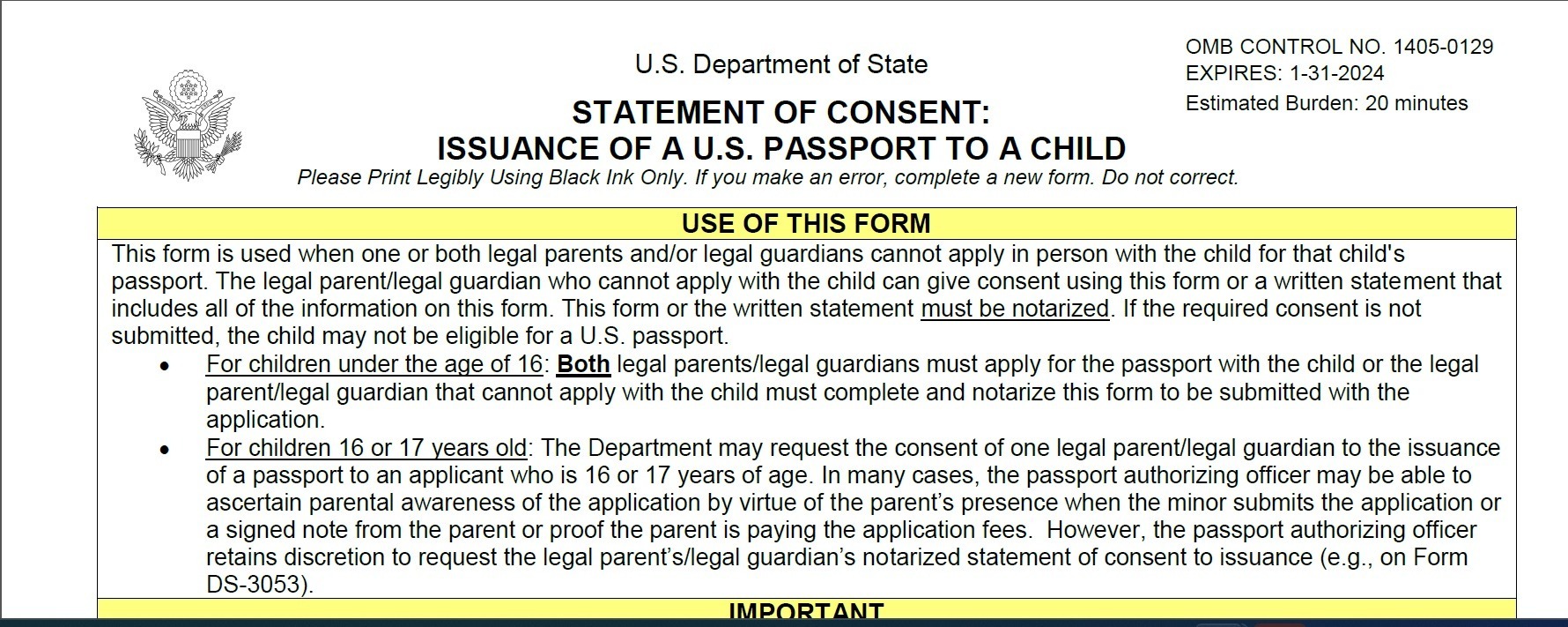 issuance of a us passport to a child