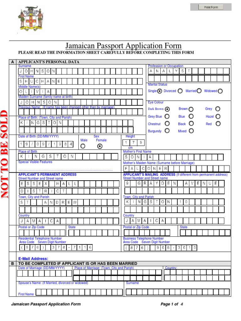 jamaica passport form
