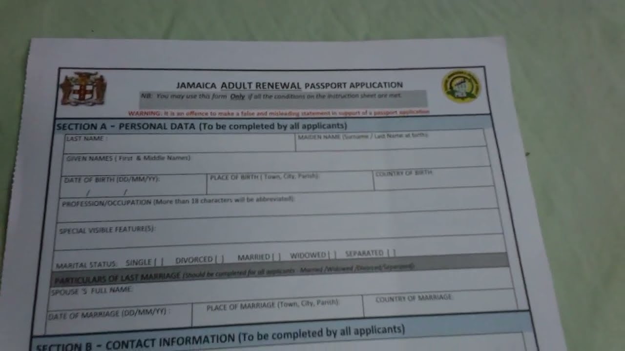 jamaica passport form