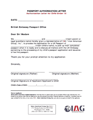 letter of authorization to pick up passport