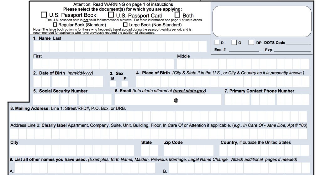 list all other names you have used passport