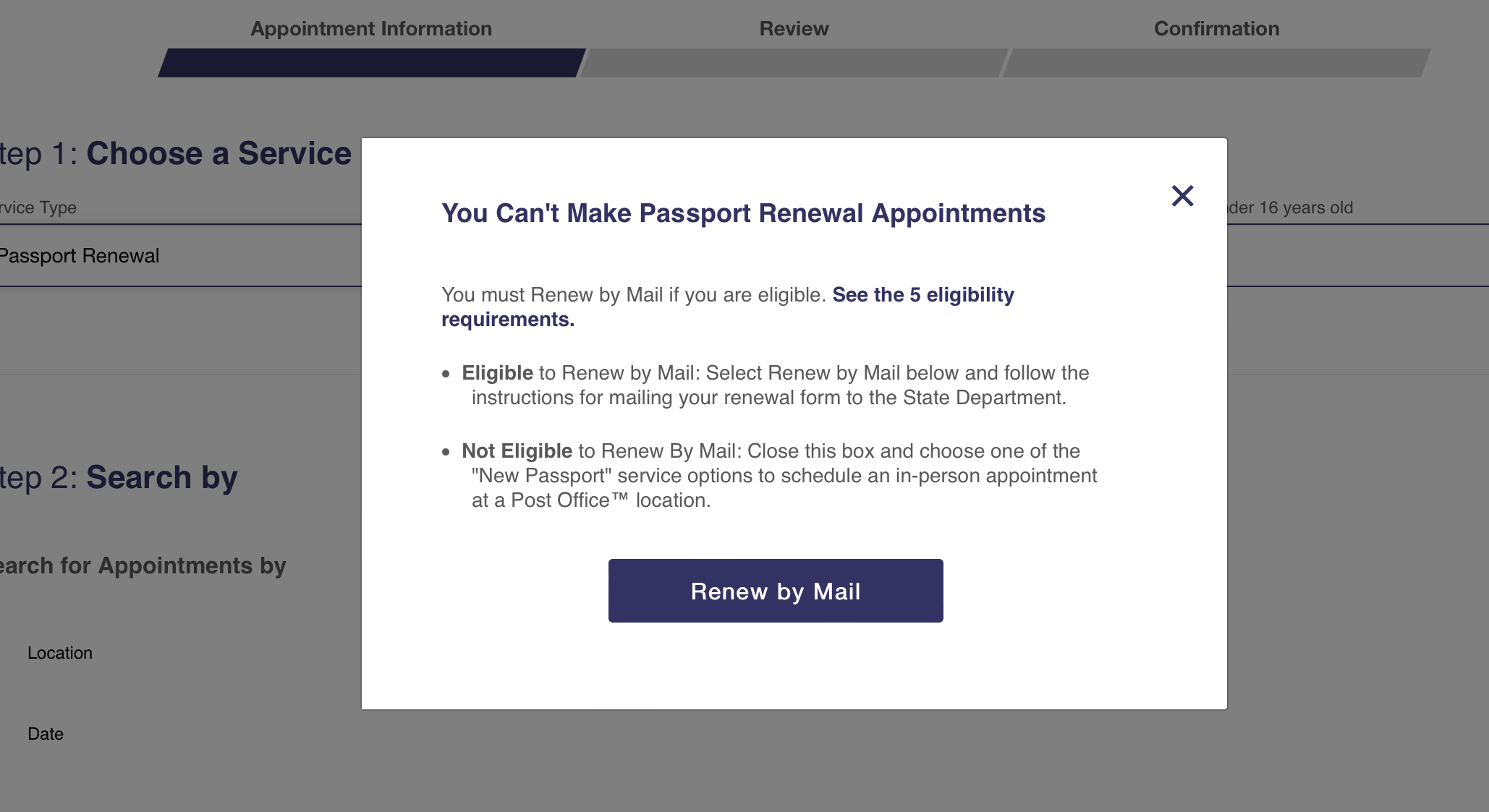 make an appointment to renew passport