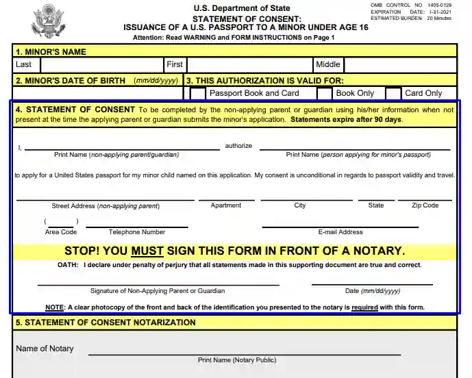 minor passport consent form