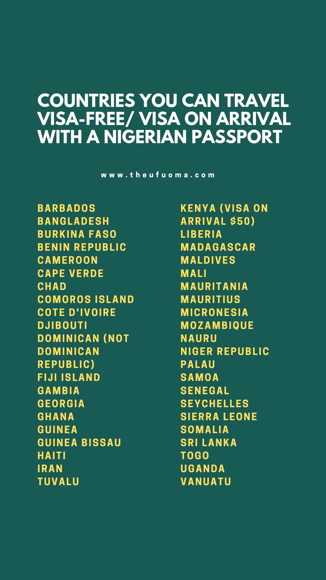 nigeria passport visa free countries