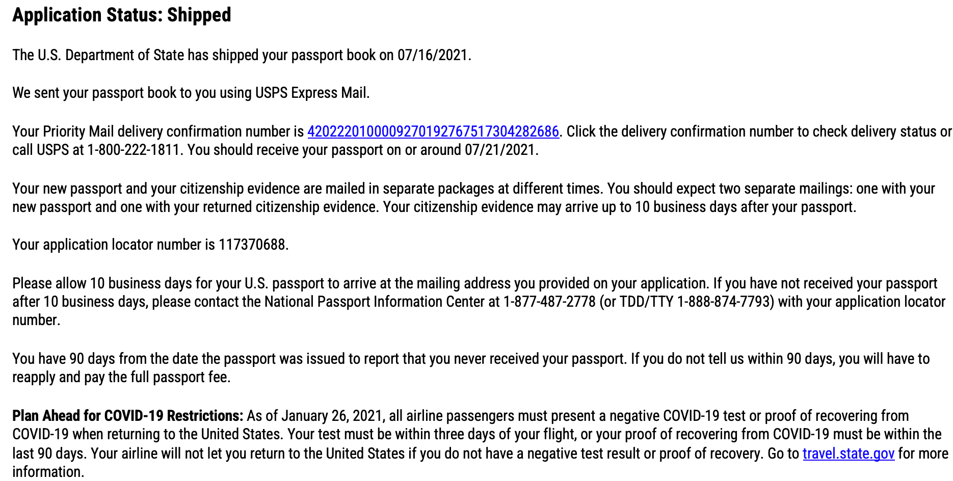 not received passport