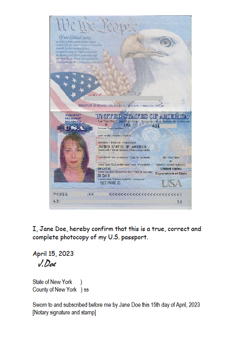 notarized copy of passport