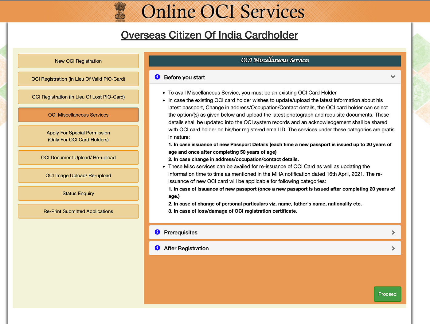 oci renewal for new passport