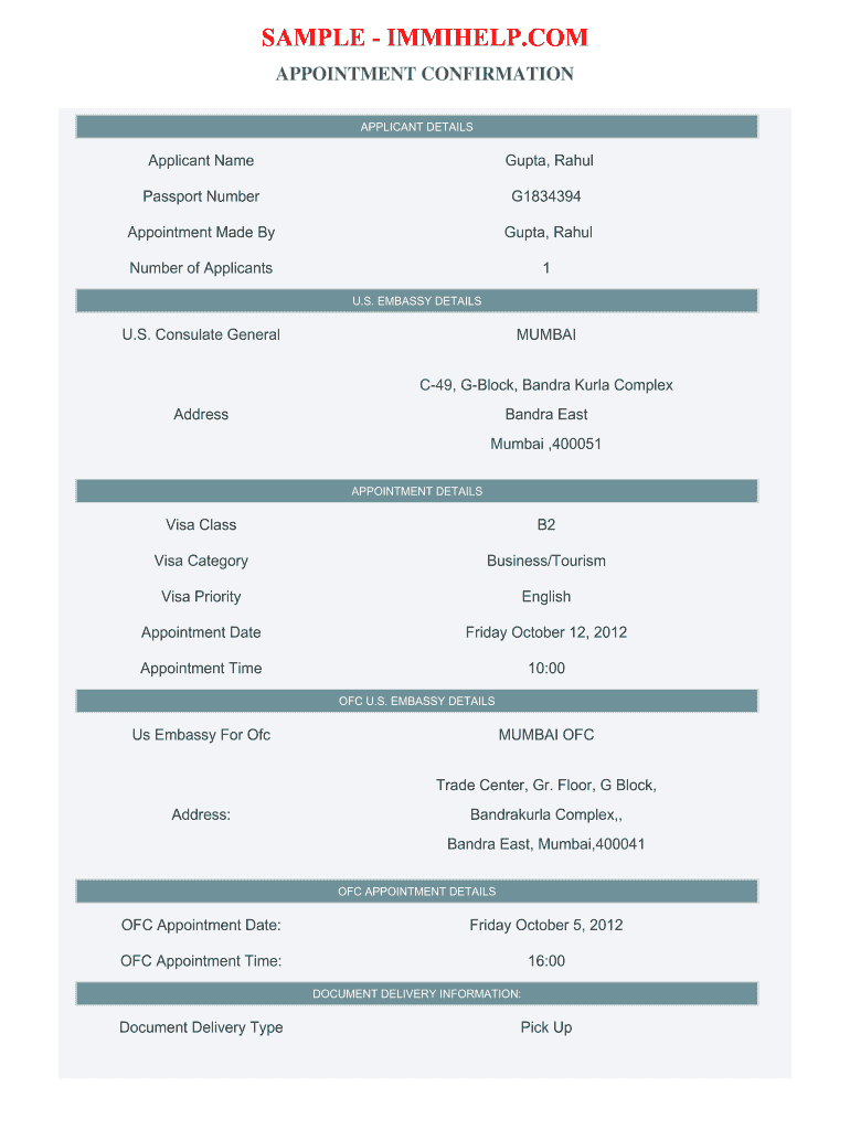 passport appointment confirmation