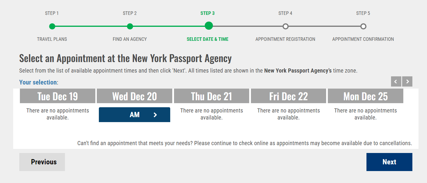 passport appointments nyc