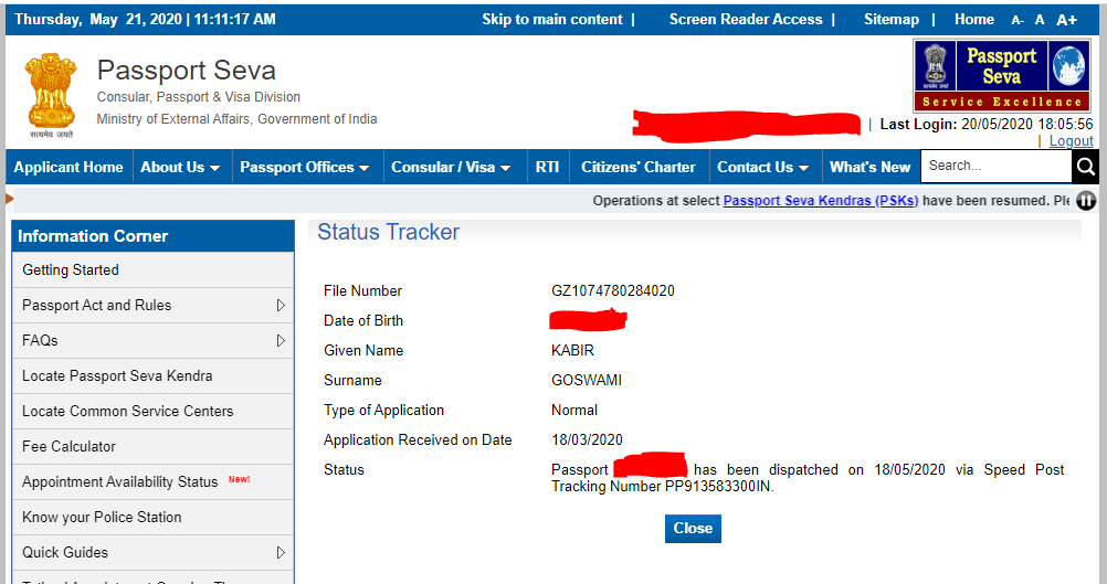 passport delivery status