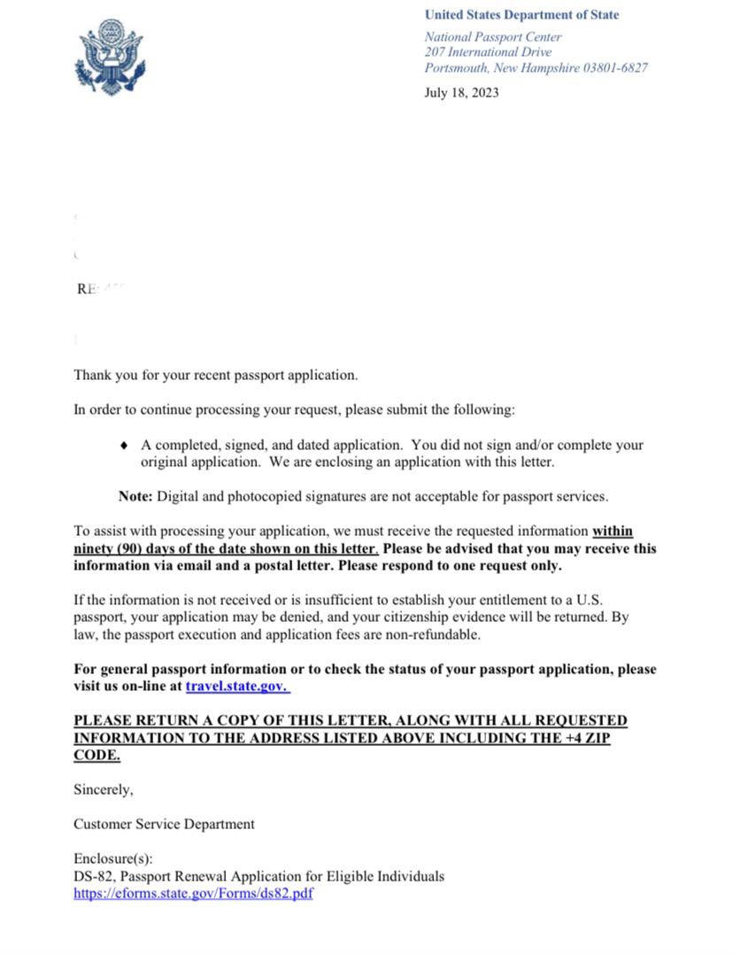 passport denial letter