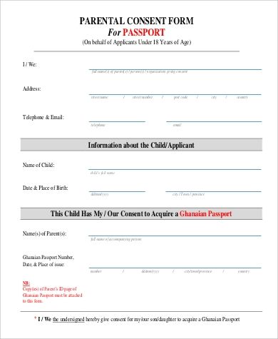 passport for a minor consent form