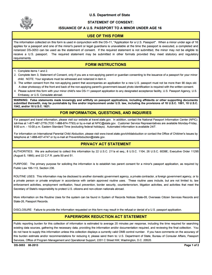 passport form ds-3053