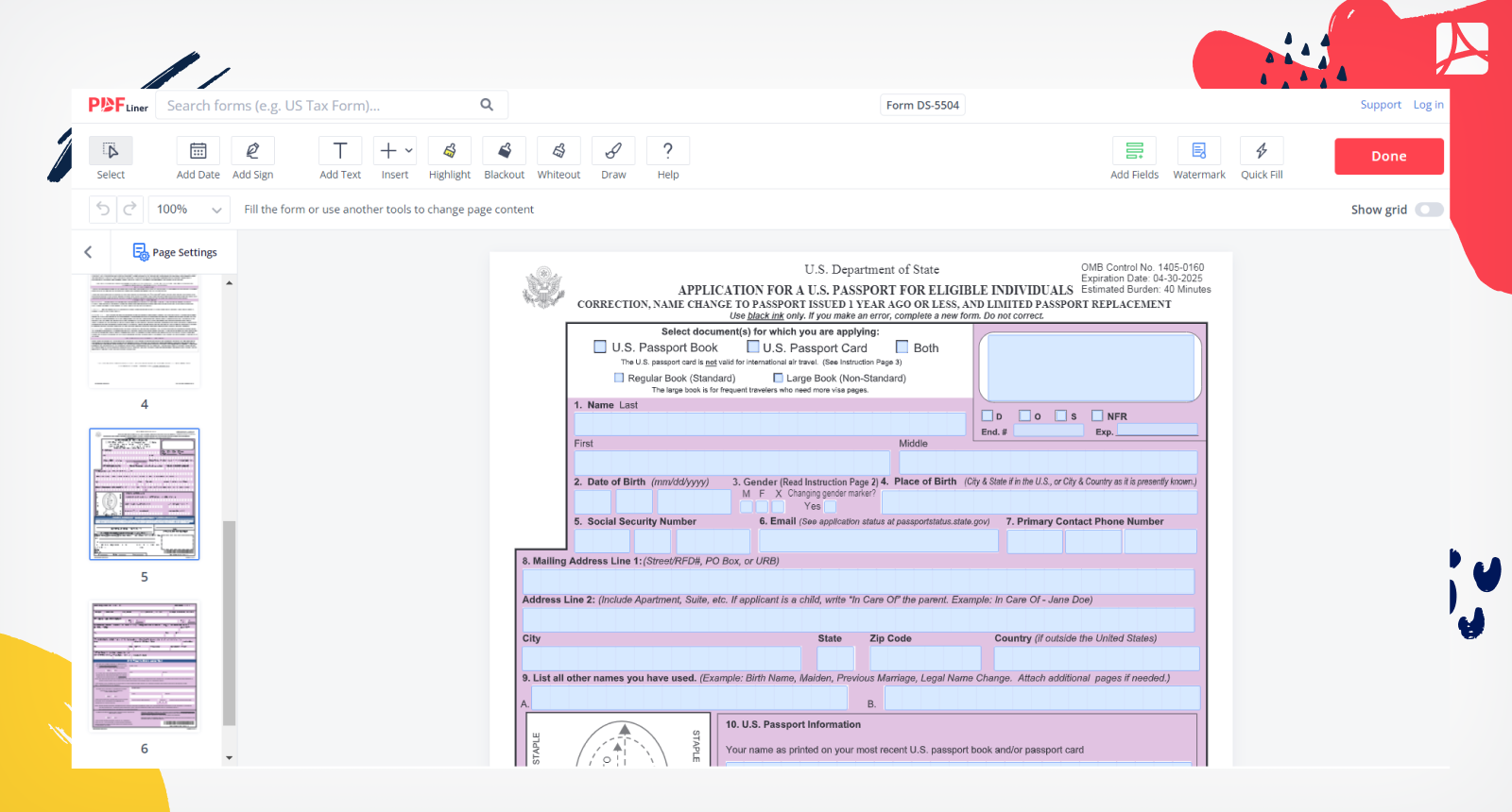 passport form ds 5504