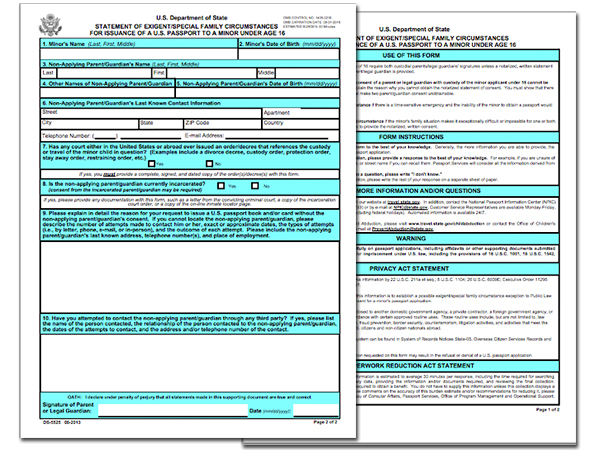 passport form for absent parent