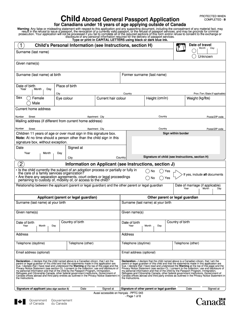 passport form for minor