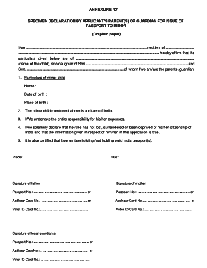 passport form minor