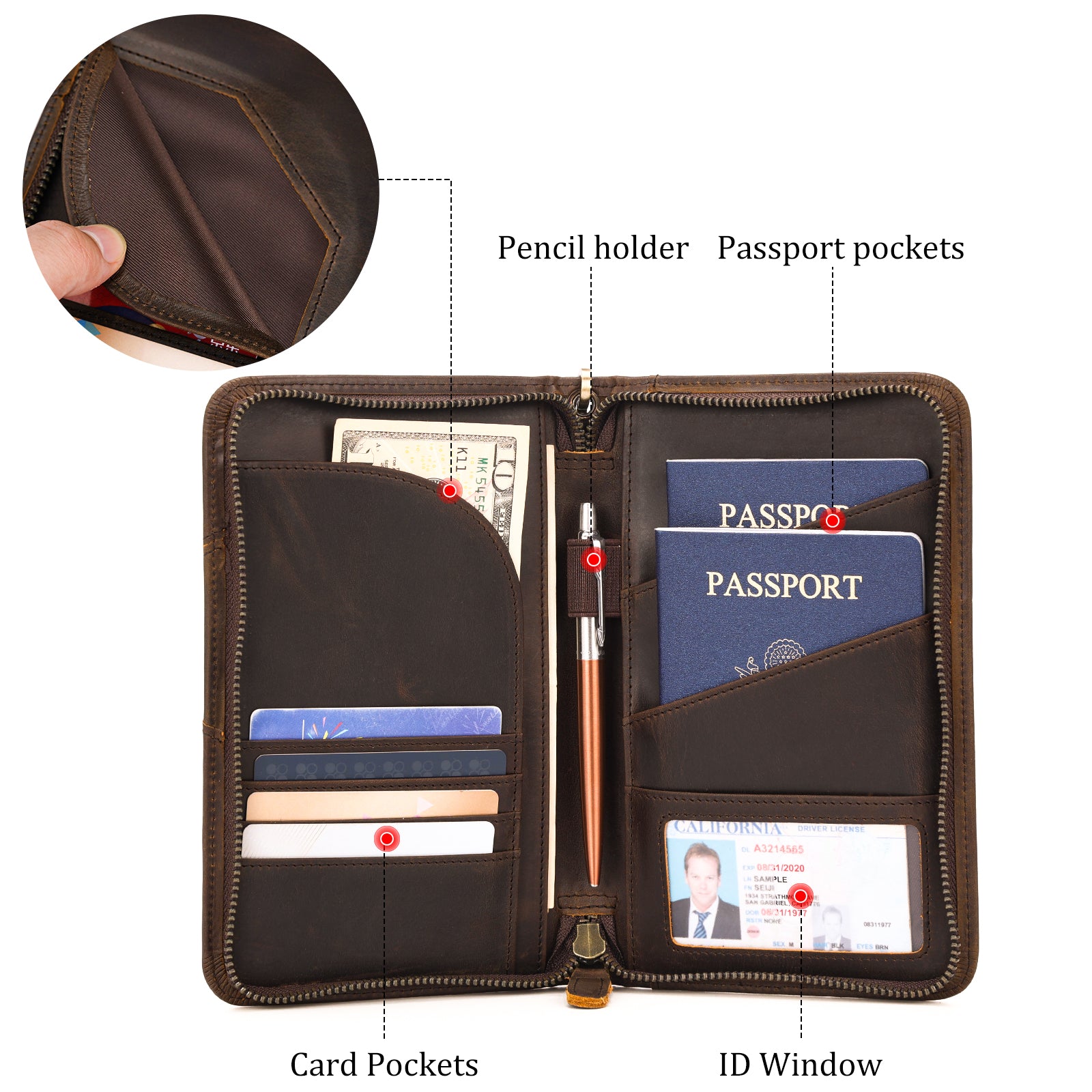 passport holder zipper