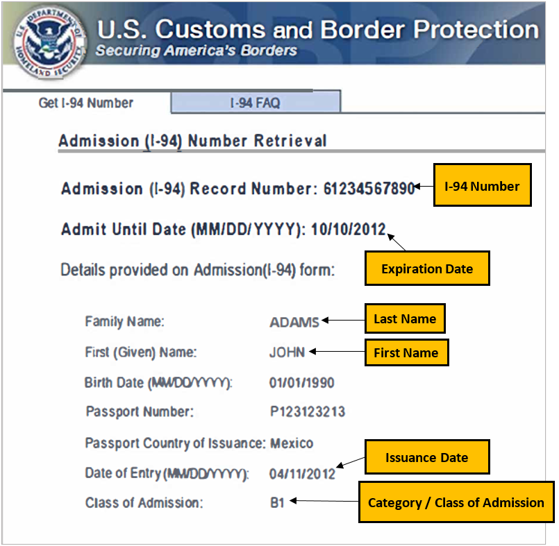 passport i 94 number