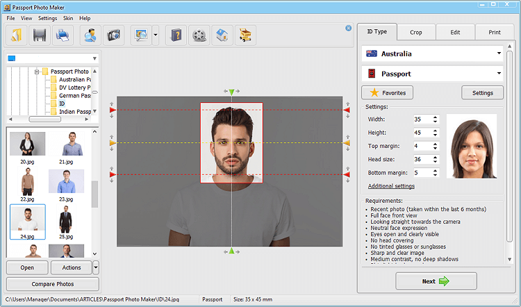 passport photo australia size