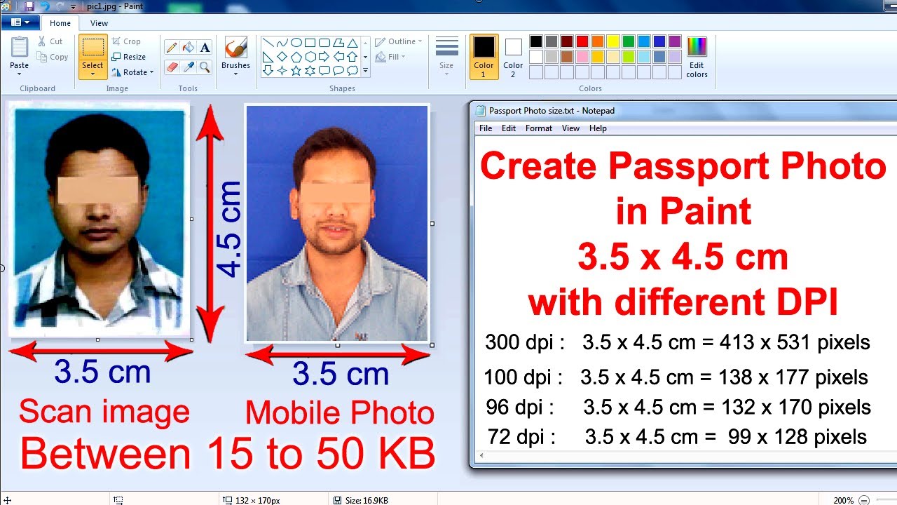 passport photo size in pixels