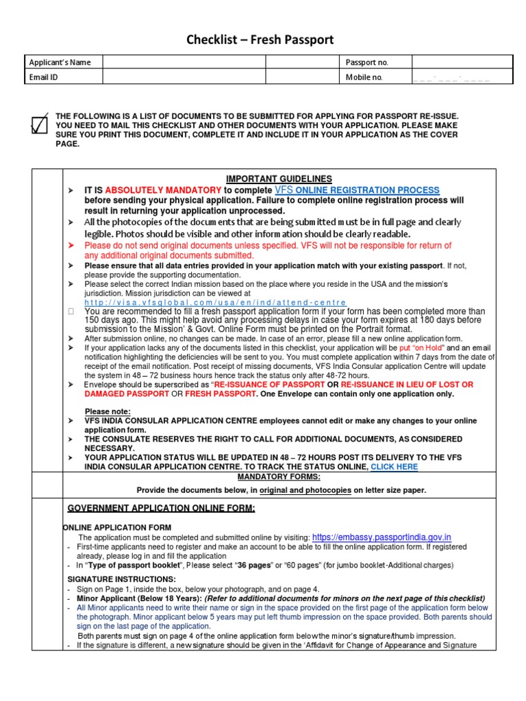 passport renewal checklist india