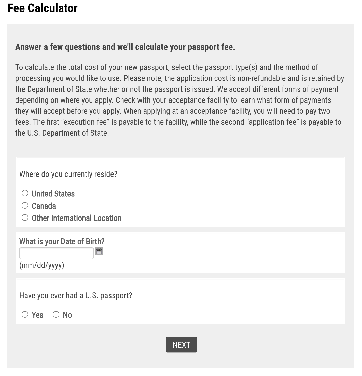 passport renewal fee calculator