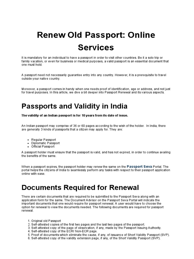 passport renewal required documents india