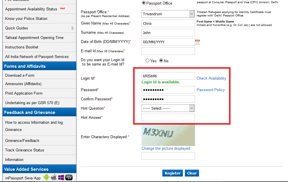 passport seva login