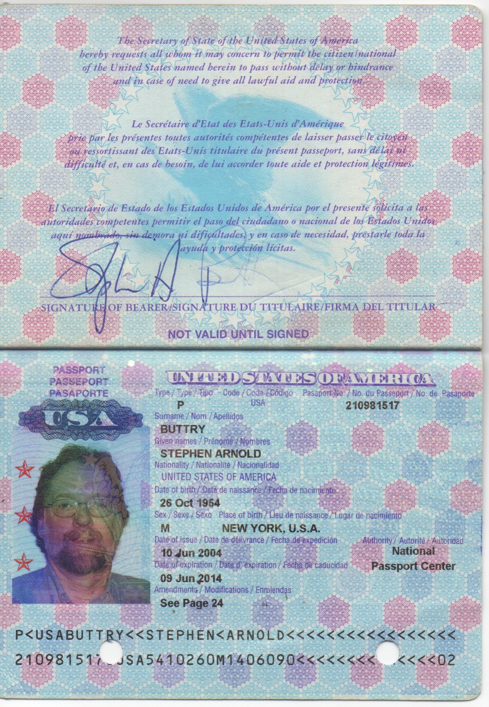 passport signature of bearer