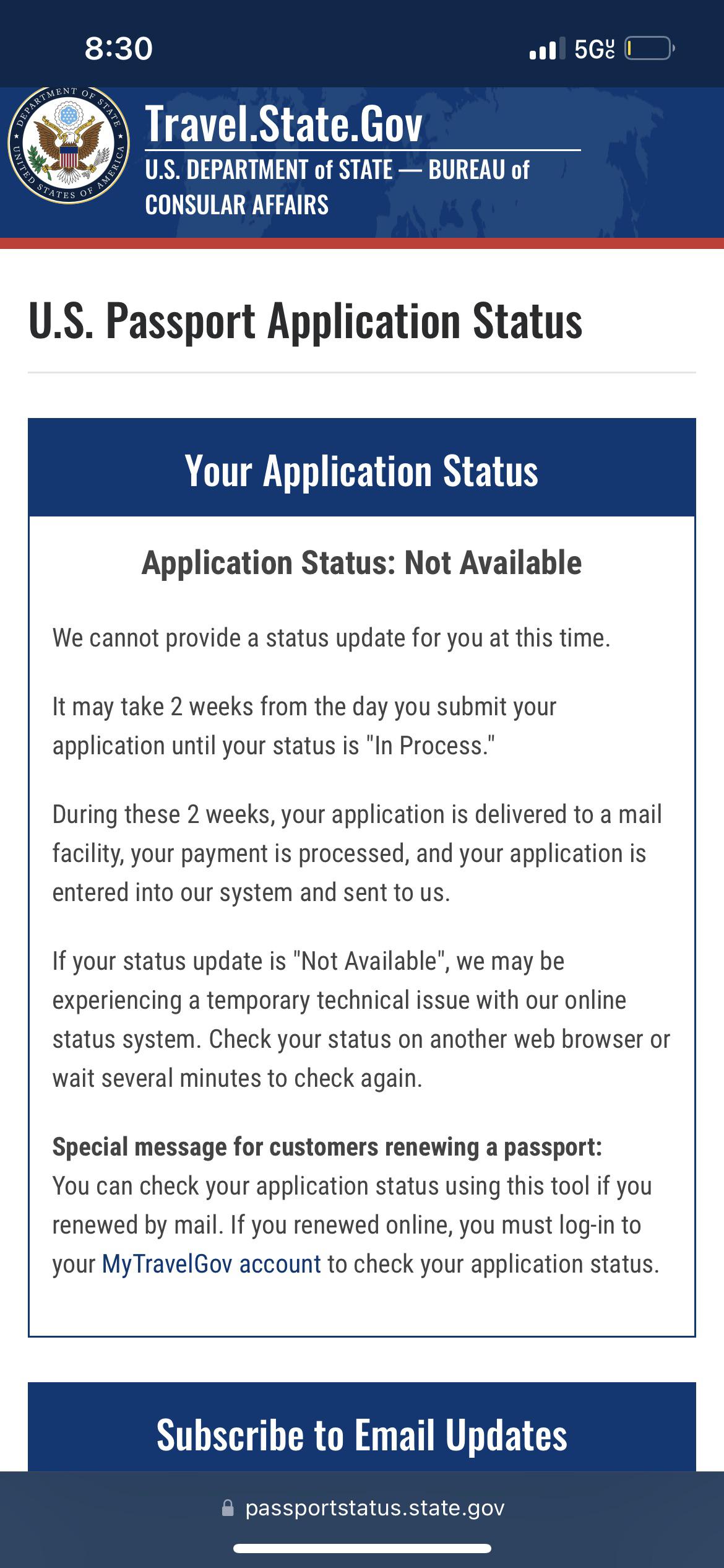 passport status updates