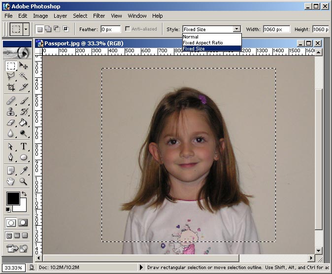 pixel size of passport size photo