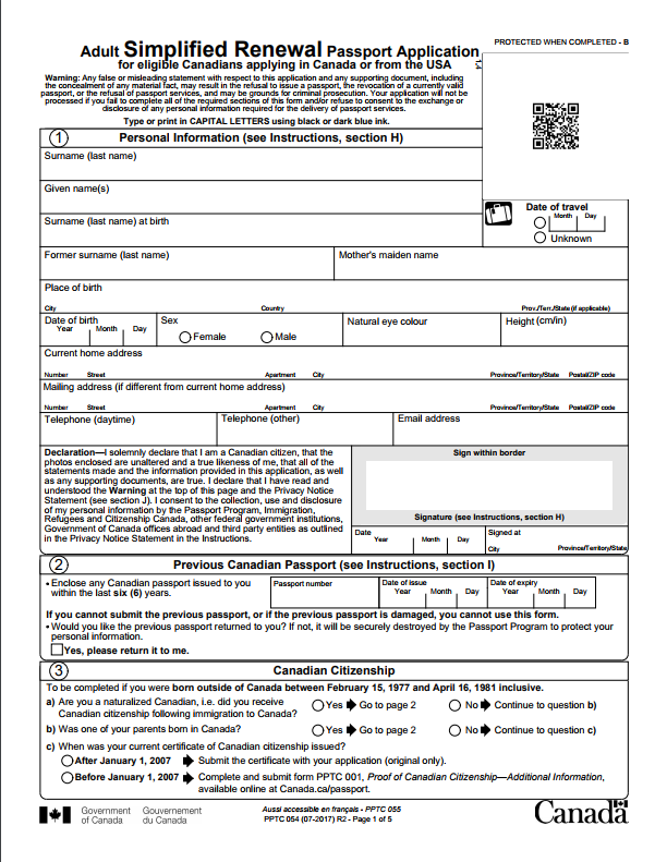 renewal of canadian passport in canada