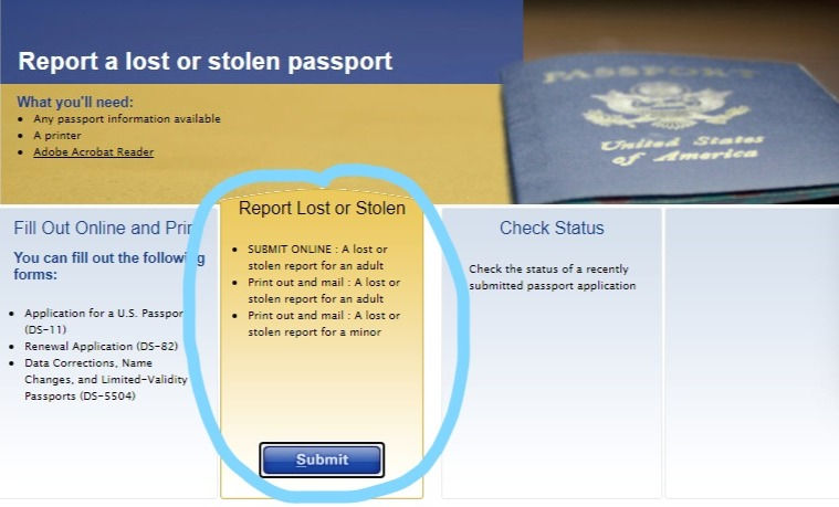 report a stolen passport