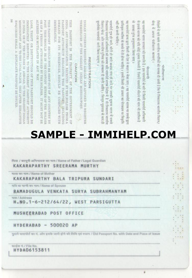 sample of indian passport