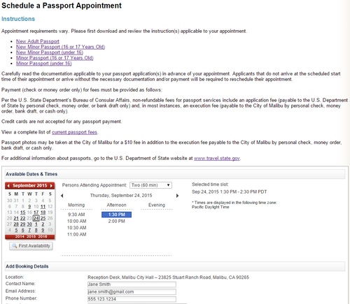 scheduling an appointment for passport