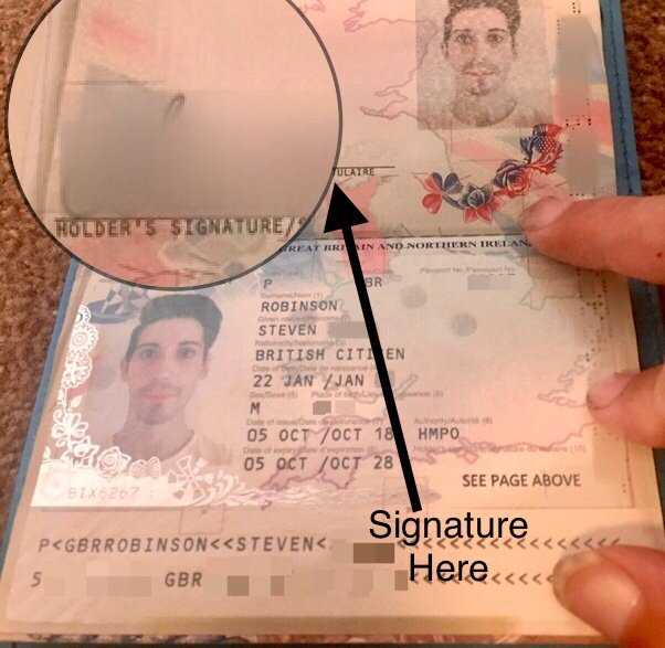 signature on a passport