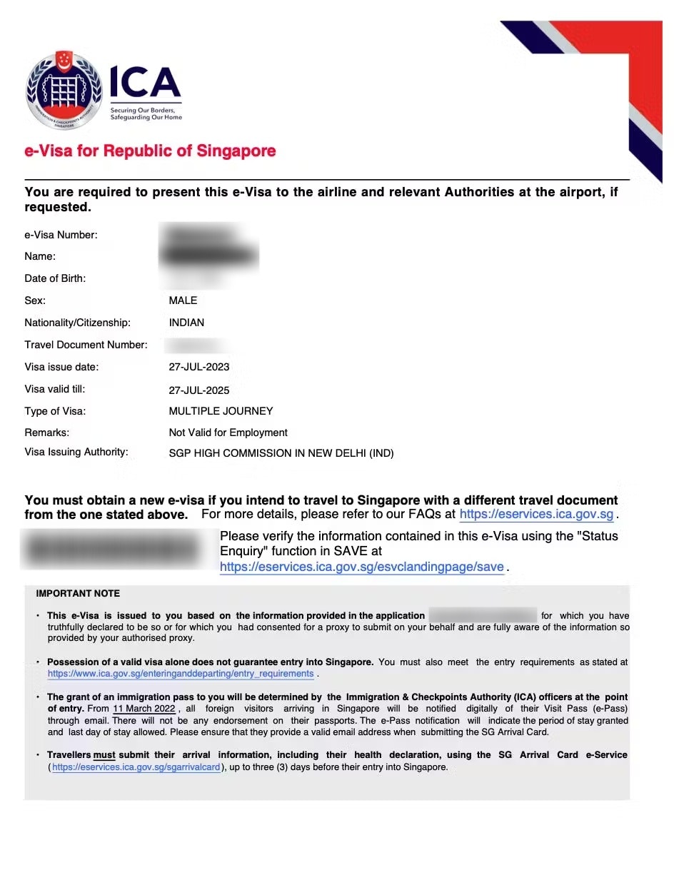 singapore visa for indian passport