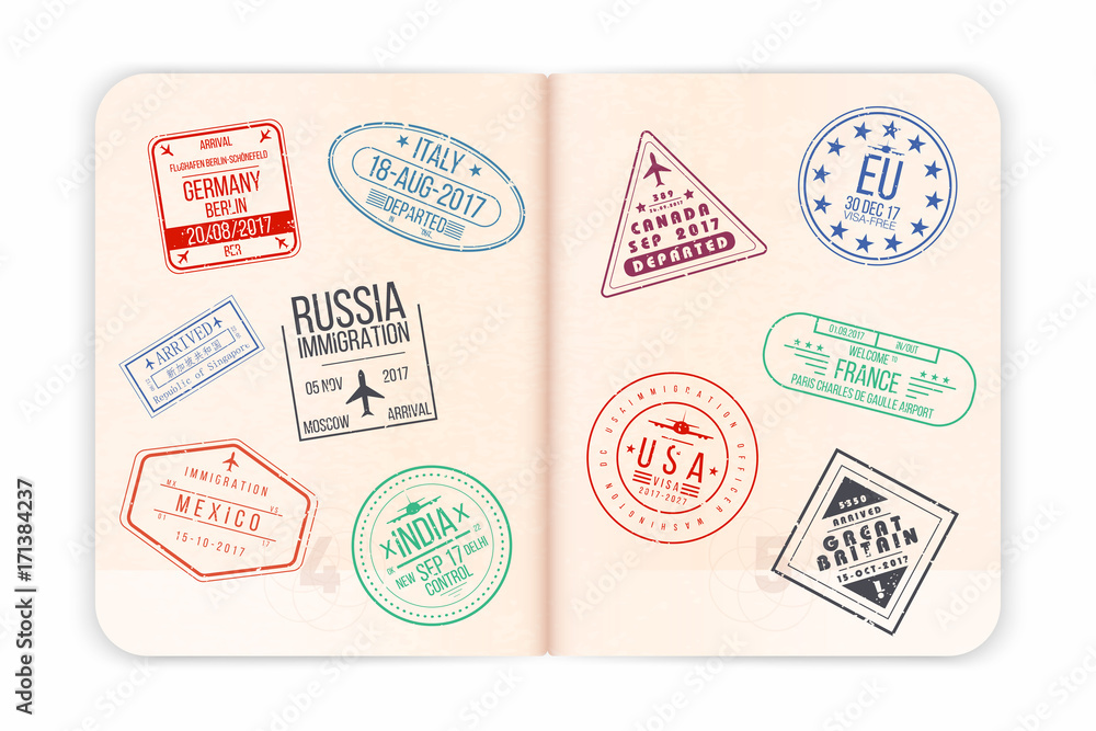 stamped passport pages