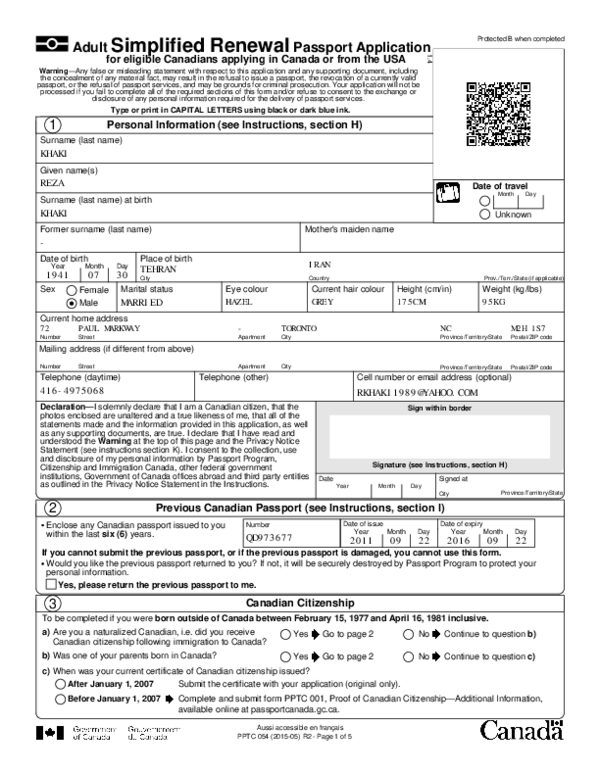 status of passport renewal canada