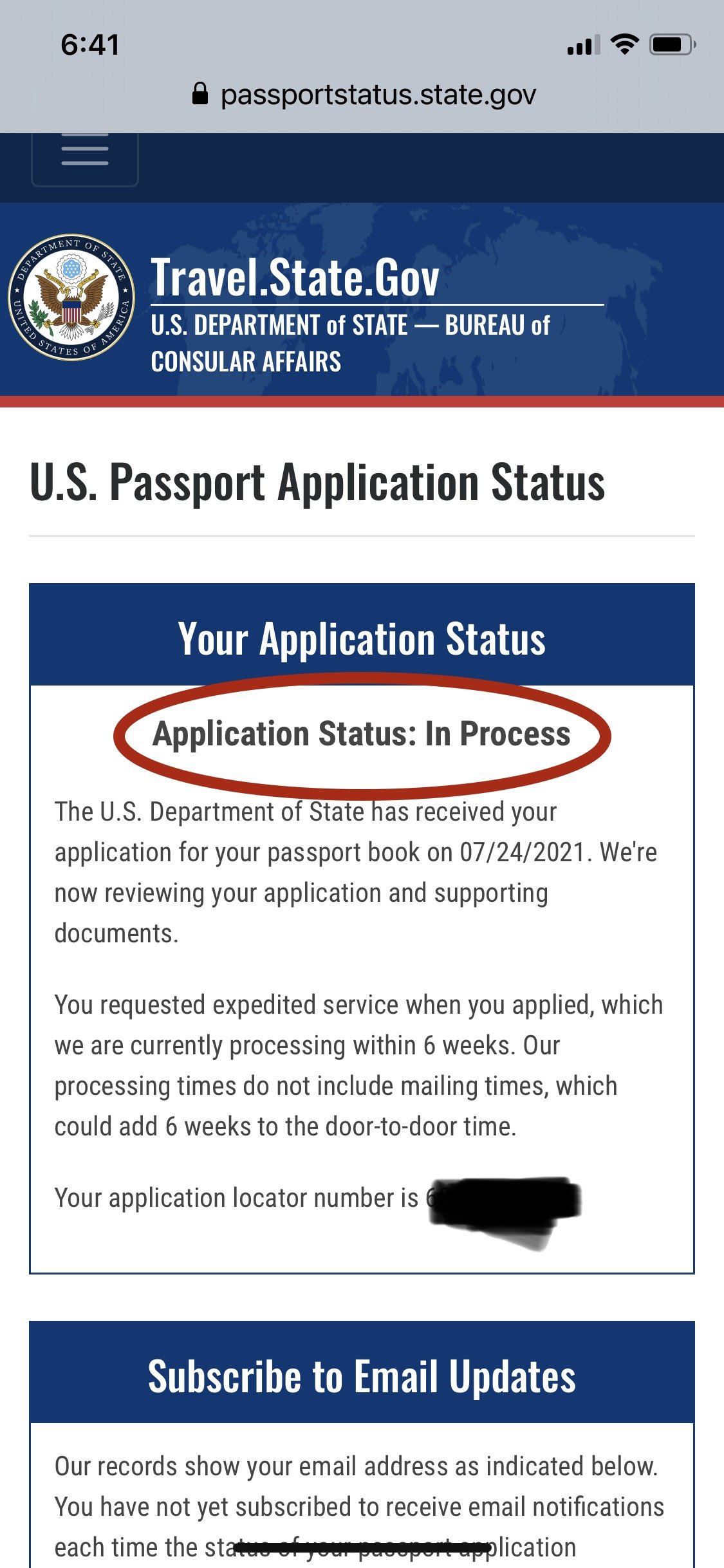 travel.state.gov passport status