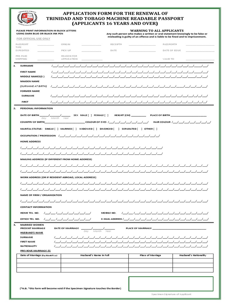 trinidad passport form renewal