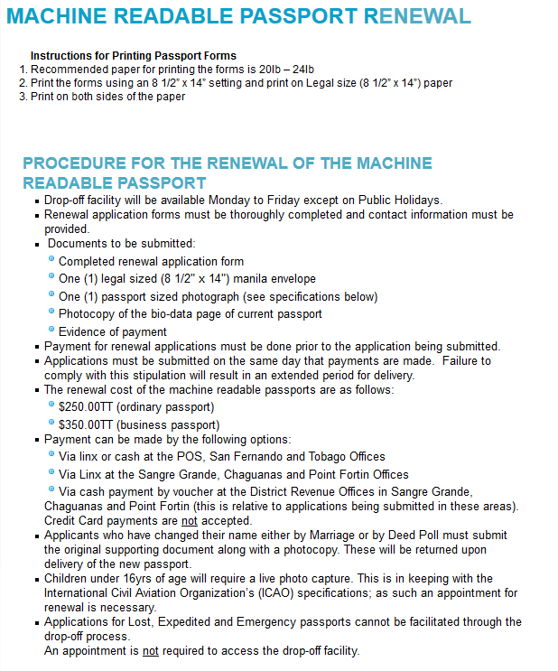 trinidad passport renewal form