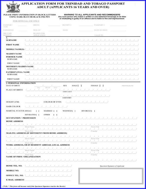 trinidad passport renewal form